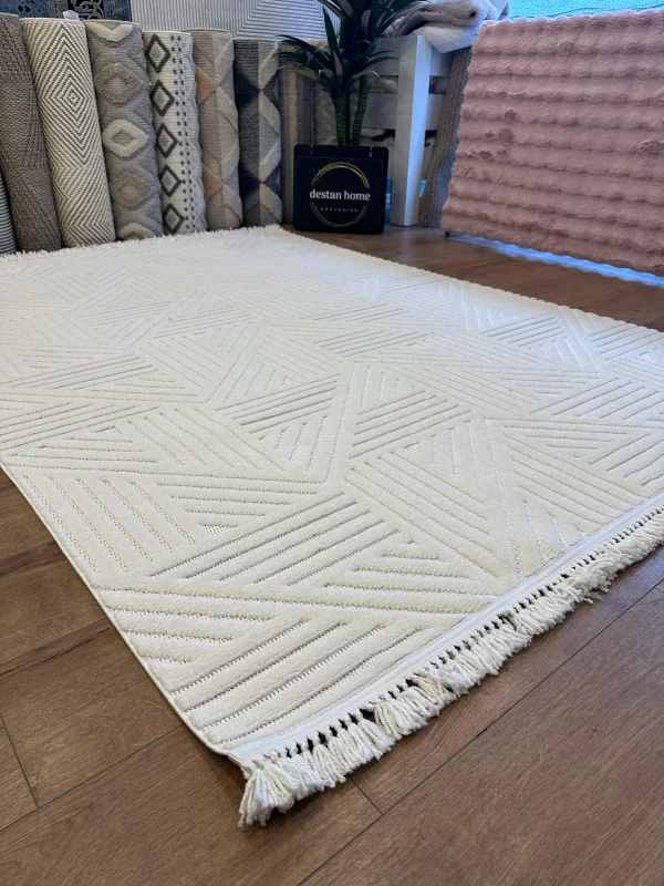 Destan Halı Tokyo 02 Beyaz Modern İskandinav Hav Toz Vermez Etnik Modern Makine Halısı