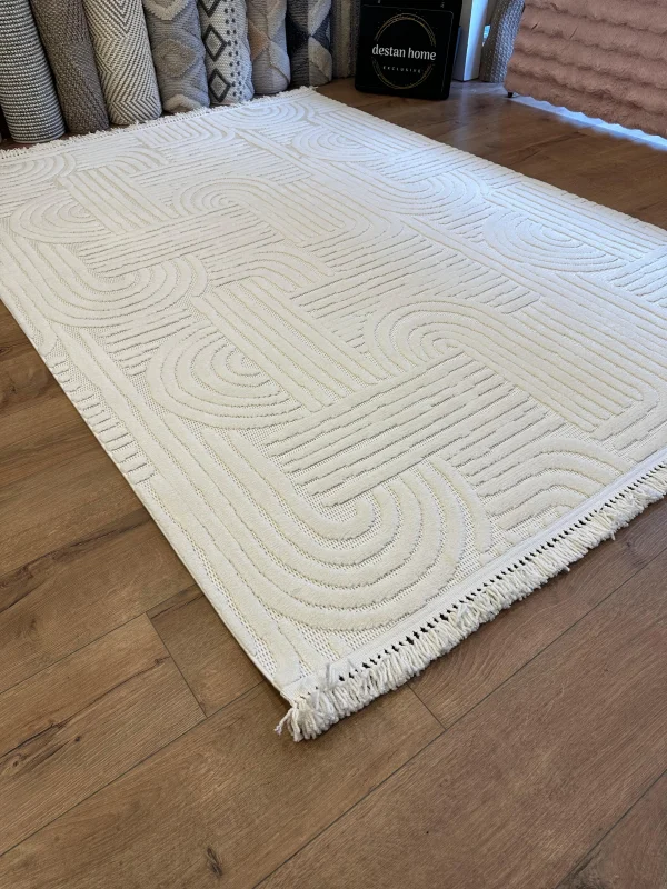 Destan Halı Tokyo Beyaz Modern İskandinav Hav Toz Vermez Etnik Modern Makine Halısı