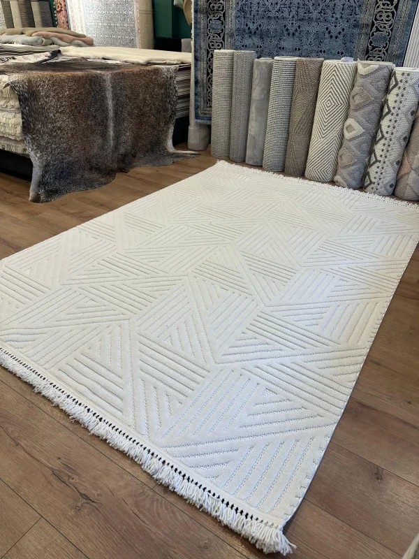 Destan Halı Tokyo 02 Beyaz Modern İskandinav Hav Toz Vermez Etnik Modern Makine Halısı