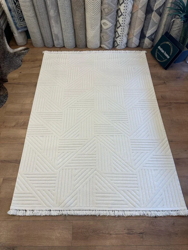 Destan Halı Tokyo 02 Beyaz Modern İskandinav Hav Toz Vermez Etnik Modern Makine Halısı