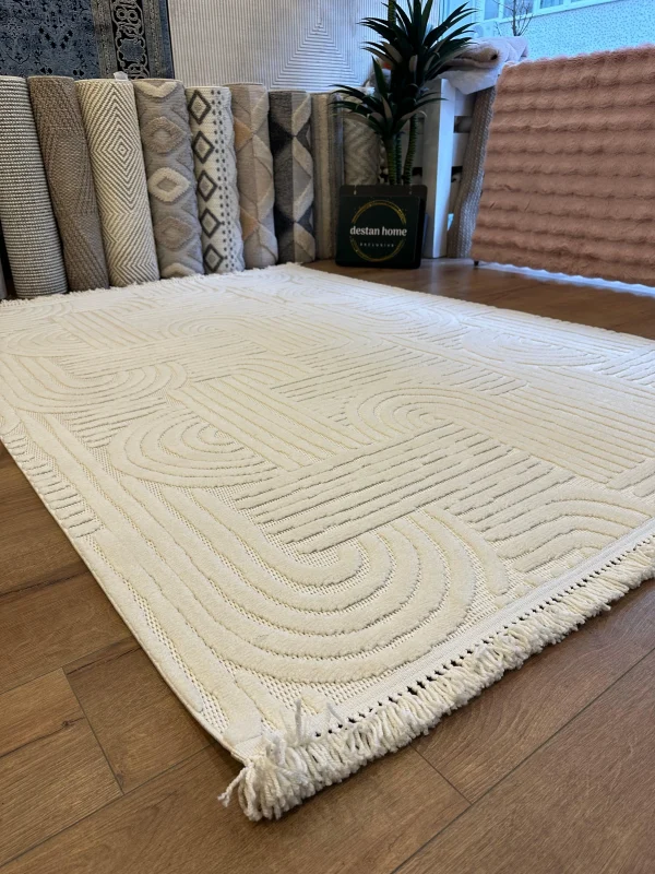 Destan Halı Tokyo Beyaz Modern İskandinav Hav Toz Vermez Etnik Modern Makine Halısı