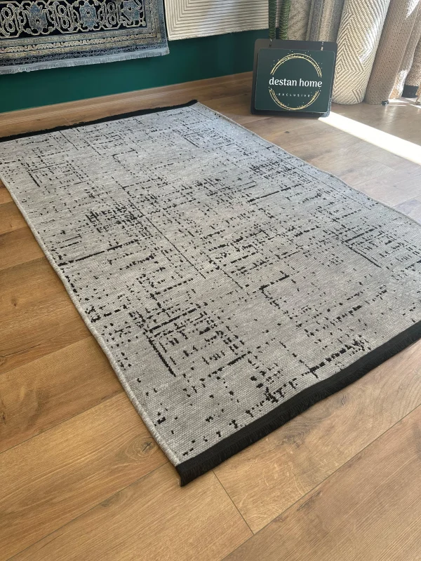Destan Halı Ürgüp 6002 - Açık Gri Kaymaz Tabanlı Yıkanabilir Kilim