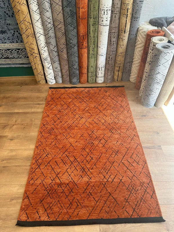 Destan Halı Ürgüp 6016 Kiremit Kaymaz Tabanlı Yıkanabilir Kilim