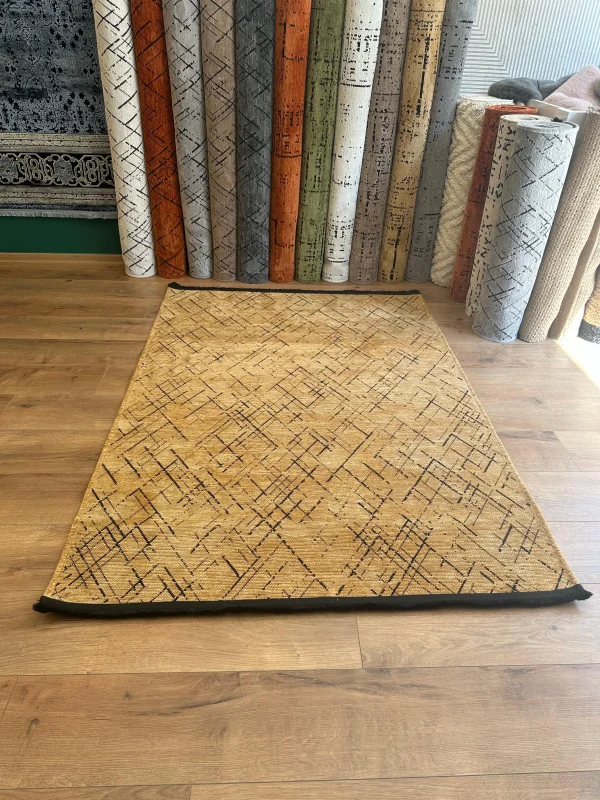 Destan Halı Ürgüp 6013 Hardal Kaymaz Tabanlı Yıkanabilir Kilim