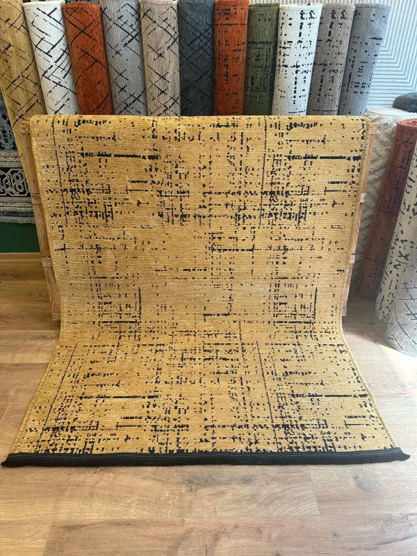 Destan Halı Ürgüp 6005 Hardal Kaymaz Tabanlı Yıkanabilir Kilim