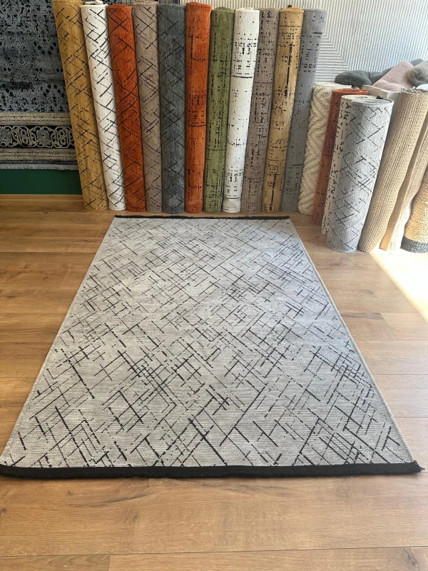 Destan Halı Ürgüp 6008 Açık Gri Kaymaz Tabanlı Yıkanabilir Kilim