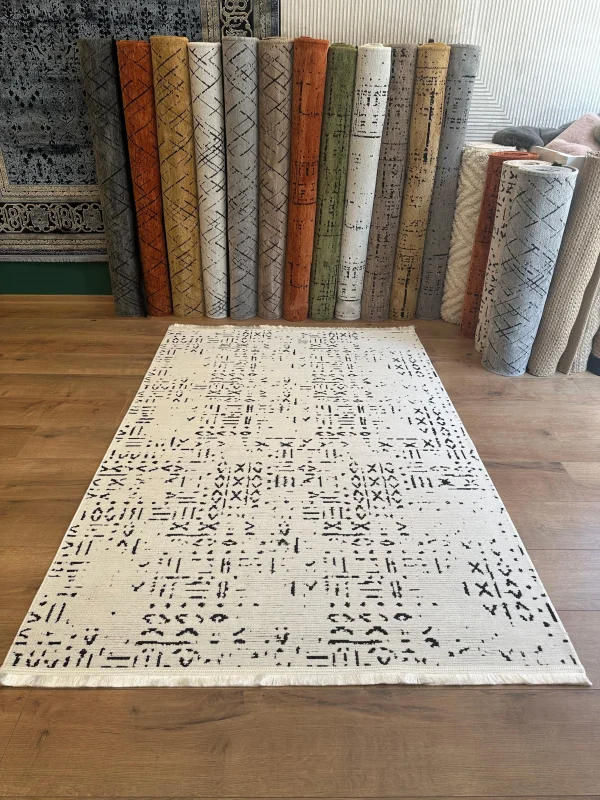 Destan Halı Luna LN02 Beyaz Kaymaz Tabanlı Yıkanabilir Kilim