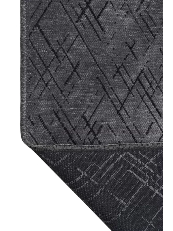 Destan Halı Ürgüp 6010 Antrasit Kaymaz Tabanlı Yıkanabilir Kilim