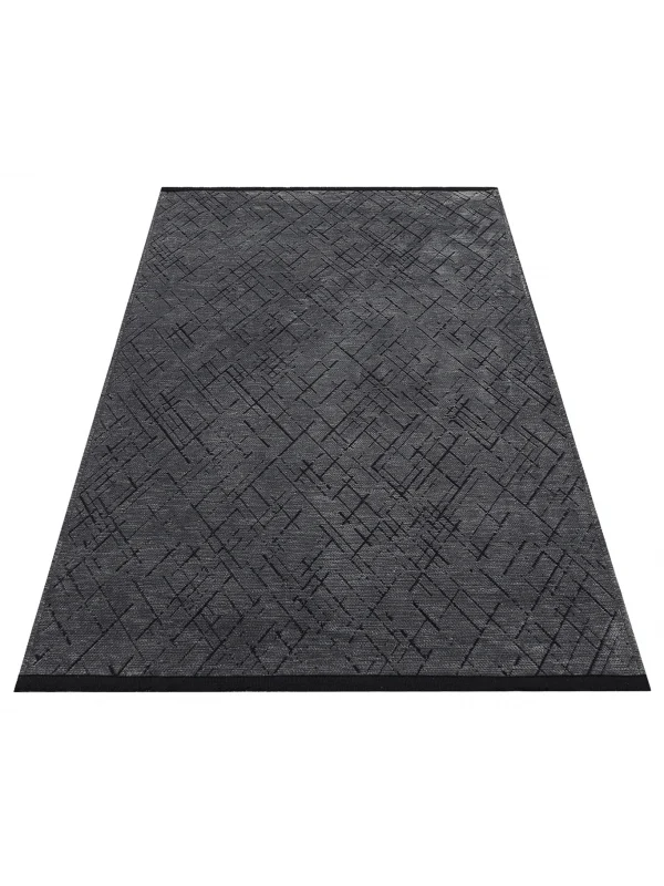 Destan Halı Ürgüp 6010 Antrasit Kaymaz Tabanlı Yıkanabilir Kilim