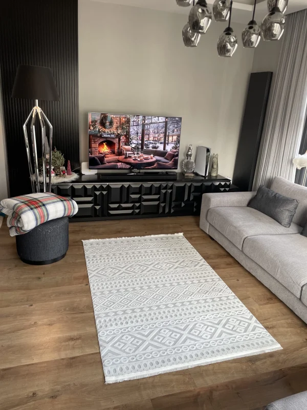 Destan Halı Zaragoza İnce Saten Dokuma Makinede Yıkanabilir Model Z-25 BEYAZ