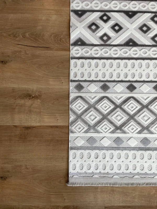 Destan Halı Zaragoza İnce Saten Dokuma Makinede Yıkanabilir Model Z-28 Gri Beyaz