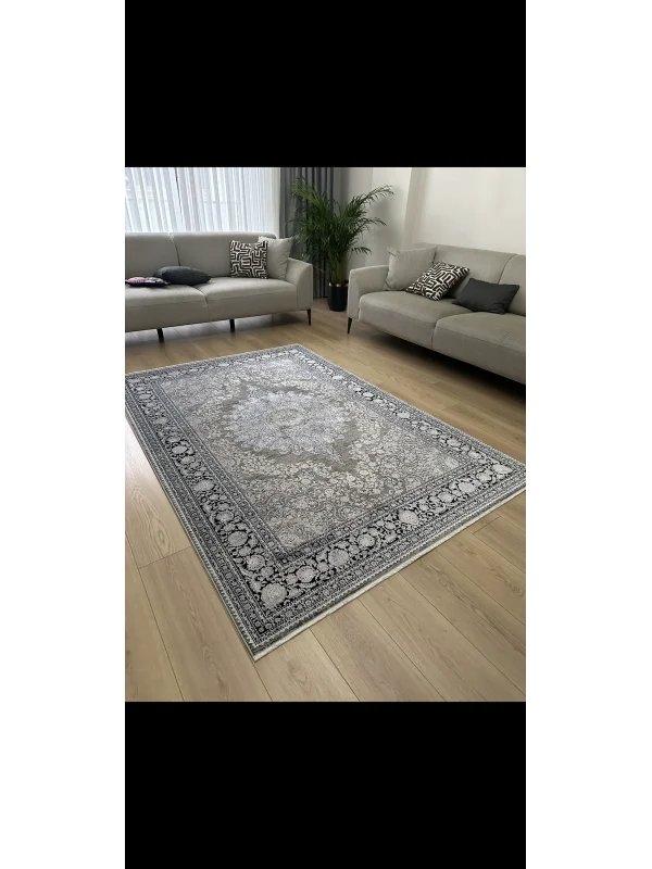 Dolce Vita Halı 100 Tarak Bambu El-Hamra 8453 Charcoal Modern Salon Halısı