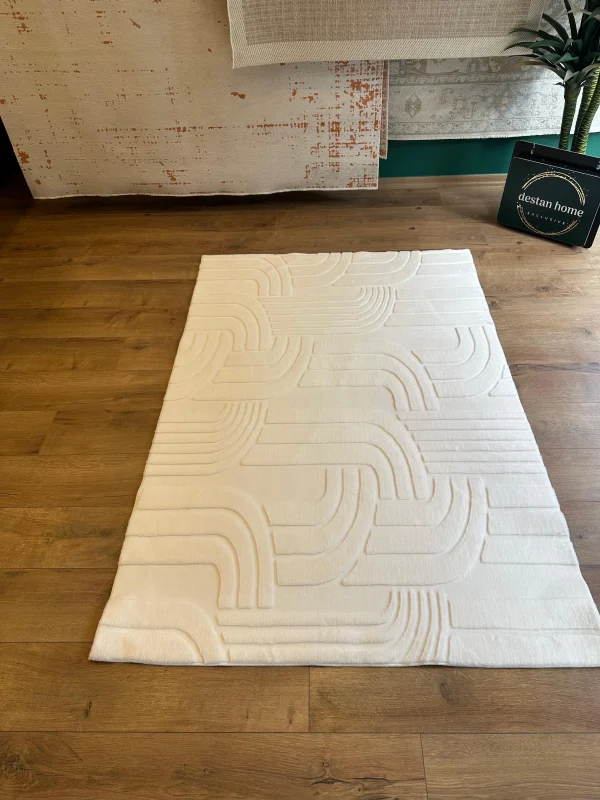 İnce Tüylü Ultra Yumuşak Puffy Peluş Antialerjik Halı Beyaz