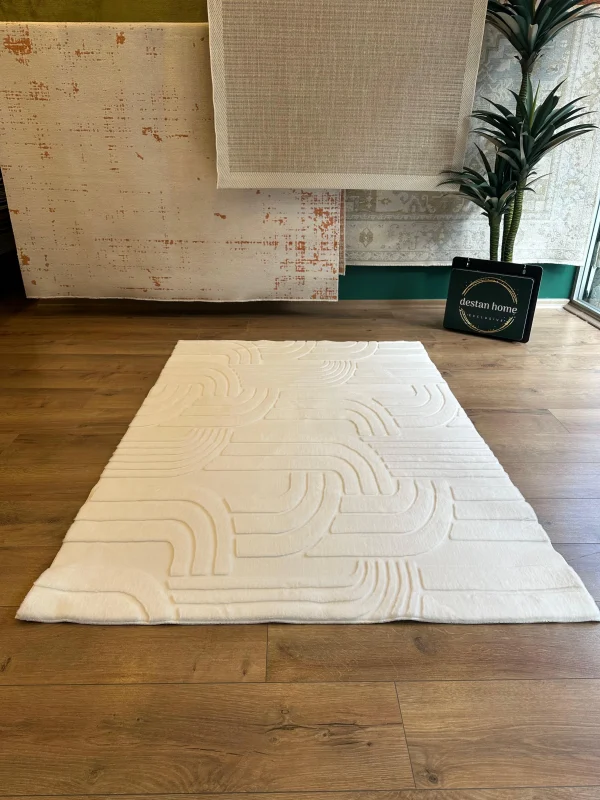 İnce Tüylü Ultra Yumuşak Puffy Peluş Antialerjik Halı Beyaz