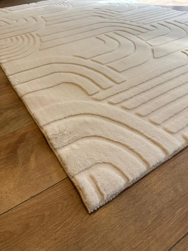 İnce Tüylü Ultra Yumuşak Puffy Peluş Antialerjik Halı Krem