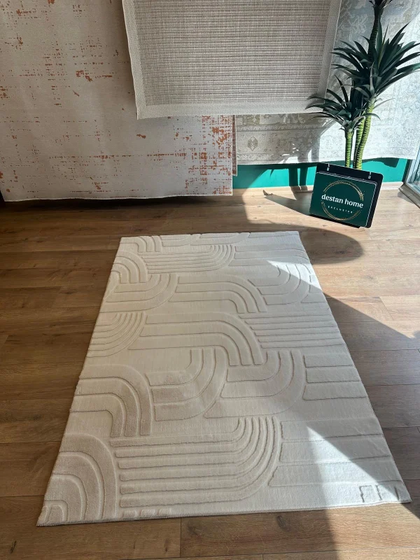 İnce Tüylü Ultra Yumuşak Puffy Peluş Antialerjik Halı Krem