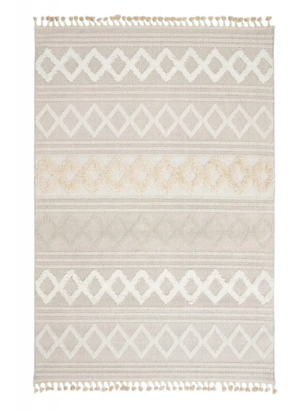 Destan Halı Jakarta 451 Ivory Bej-krem Renk Saçaklı Kabartmalı Modern Salon Oturma Odası Halısı