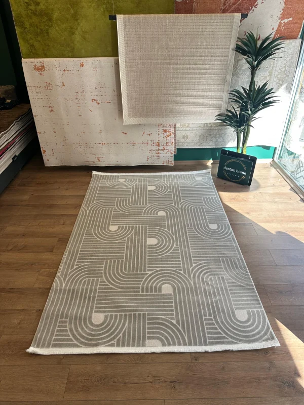 Destan Halı Gloria 5308 Gri Modern İskandinav Hav Toz Vermez Etnik Modern Makine Halısı