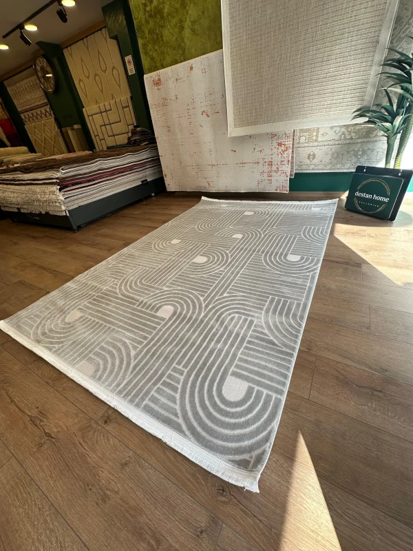 Destan Halı Gloria 5308 Gri Modern İskandinav Hav Toz Vermez Etnik Modern Makine Halısı