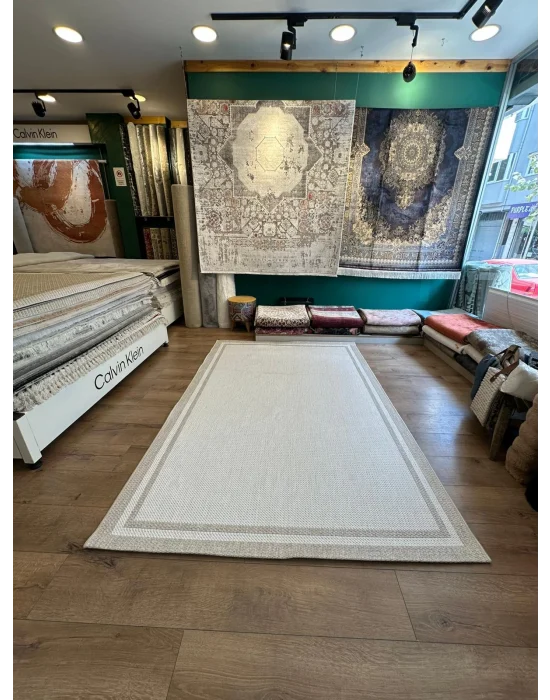 Destan Halı Sisal 03 Bordürlü Özel Ölçü Tam Çerçeveli Jüt Sisal Modern Halı