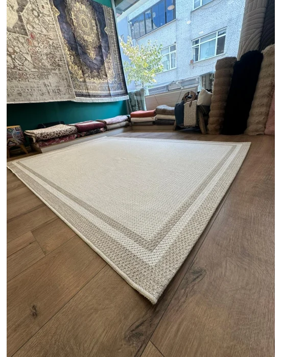 Destan Halı Sisal 03 Bordürlü Özel Ölçü Tam Çerçeveli Jüt Sisal Modern Halı