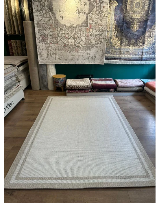 Destan Halı Sisal 03 Bordürlü Özel Ölçü Tam Çerçeveli Jüt Sisal Modern Halı