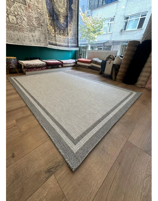 Destan Halı Sisal 02 Bordürlü Özel Ölçü Tam Çerçeveli Jüt Sisal Modern Halı