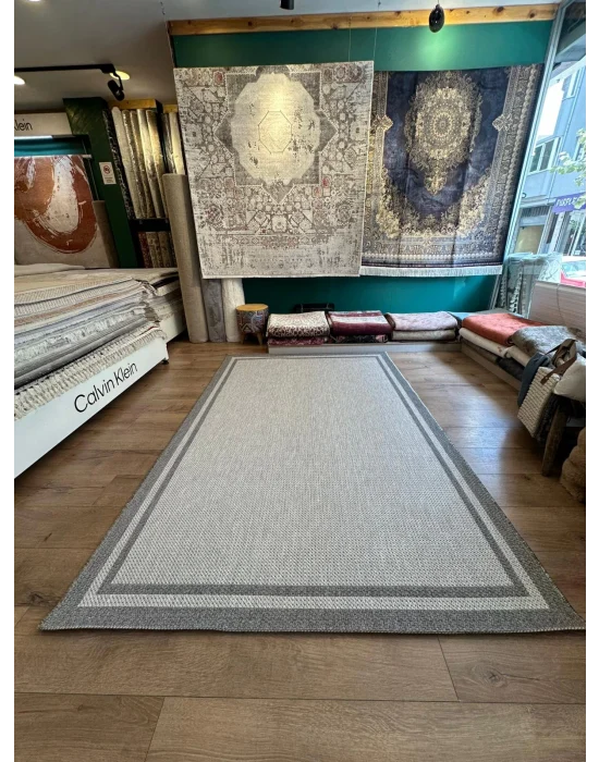 Destan Halı Sisal 02 Bordürlü Özel Ölçü Tam Çerçeveli Jüt Sisal Modern Halı