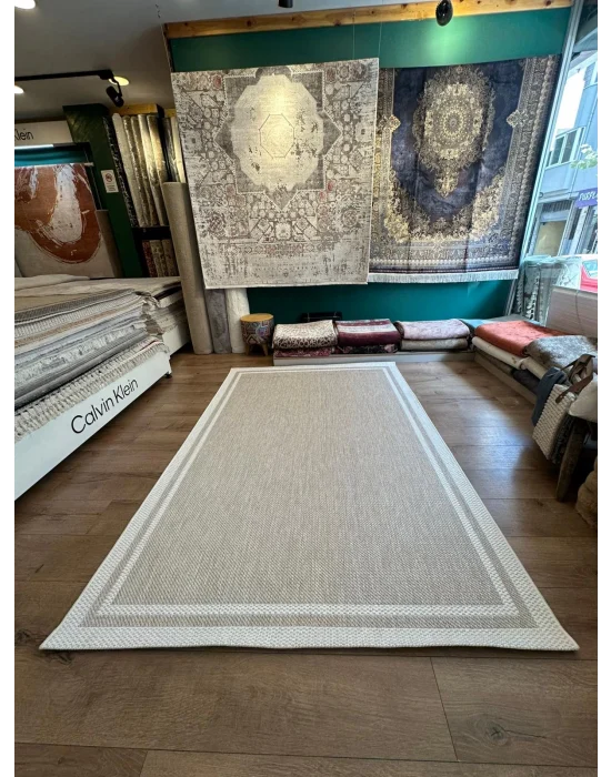 Destan Halı Sisal 01 Bordürlü Özel Ölçü Tam Çerçeveli Jüt Sisal Modern Halı