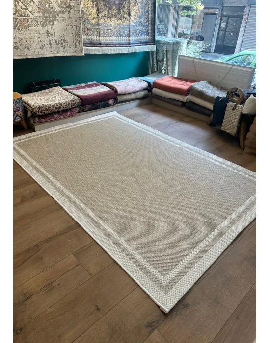 Destan Halı Sisal 01 Bordürlü Özel Ölçü Tam Çerçeveli Jüt Sisal Modern Halı