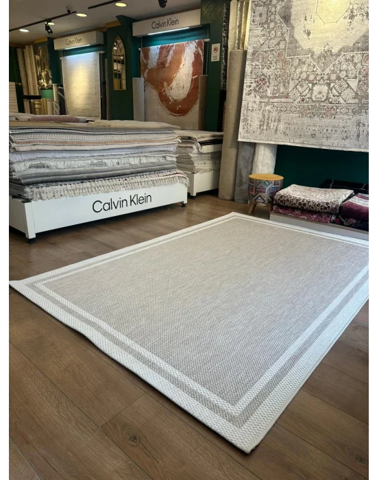 Destan Halı Sisal 01 Bordürlü Özel Ölçü Tam Çerçeveli Jüt Sisal Modern Halı