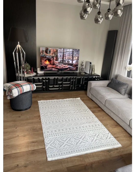 Destan Halı Zaragoza İnce Saten Dokuma Makinede Yıkanabilir Model Z-25 BEYAZ