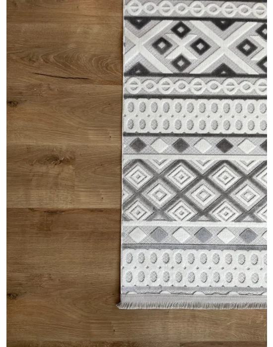 Destan Halı Zaragoza İnce Saten Dokuma Makinede Yıkanabilir Model Z-28 Gri Beyaz