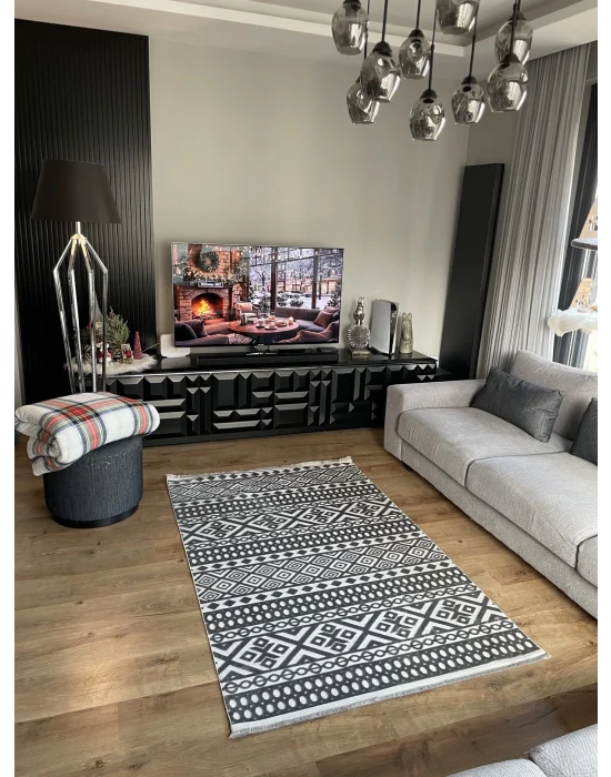 Destan Halı Zaragoza İnce Saten Dokuma Makinede Yıkanabilir Model Z-29 Antrasit