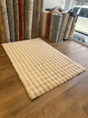 Destan Halı Bubble Peluş Özel Ölçü Antialerjik ve Yumuşak Halı Krem