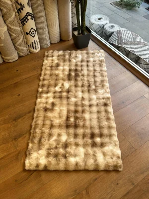 Destan Halı Çift Renk Bubble Peluş Özel Ölçü Antialerjik ve Yumuşak Halı Krem Kahve