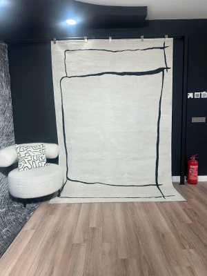 Destan Halı Dark Pulse Robot Süpürgeye Uygun Modern Desenli Kolay Temizlenebilir Salon Halısı 2374G Krem Siyah