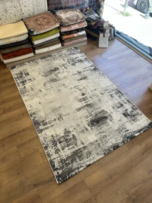 Destan Halı Essential Robot Süpürgeye Uygun Modern Desenli Kolay Temizlenebilir Salon Halısı A2467B KREM GRİ