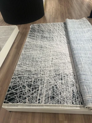 Destan Halı Modern Sheen Robot Süpürgeye Uygun Modern Desenli Kolay Temizlenebilir Salon Halısı 3487D Gri  Siyah