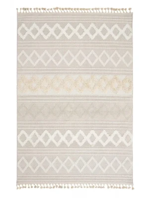 Destan Halı Jakarta 451 Ivory Bej-krem Renk Saçaklı Kabartmalı Modern Salon Oturma Odası Halısı