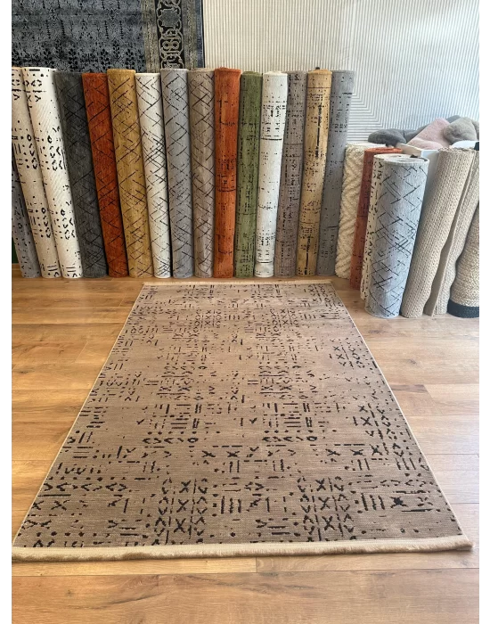 Destan Halı Luna LN04 Kahve Kaymaz Tabanlı Yıkanabilir Kilim