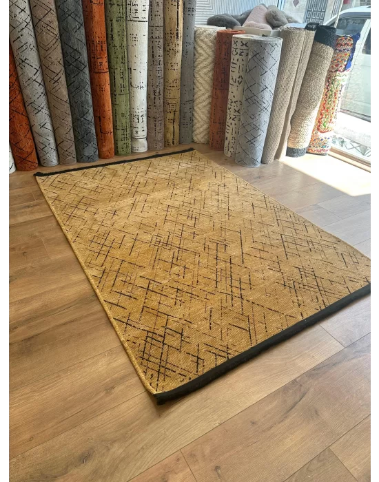 Destan Halı Ürgüp 6013 Hardal Kaymaz Tabanlı Yıkanabilir Kilim