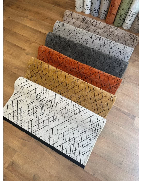 Destan Halı Ürgüp 6013 Hardal Kaymaz Tabanlı Yıkanabilir Kilim