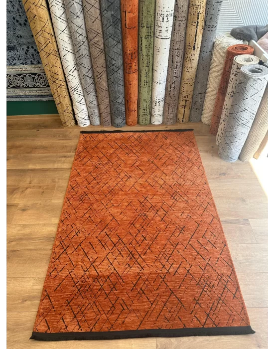 Destan Halı Ürgüp 6016 Kiremit Kaymaz Tabanlı Yıkanabilir Kilim