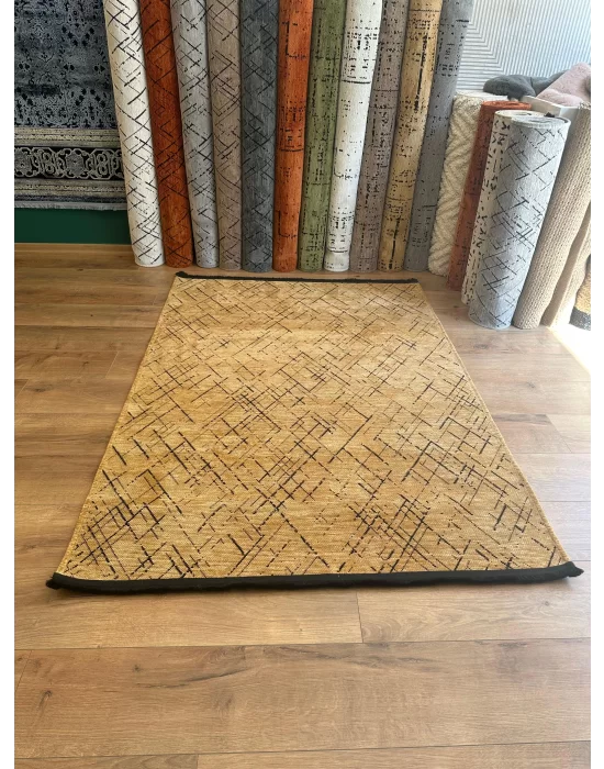 Destan Halı Ürgüp 6013 Hardal Kaymaz Tabanlı Yıkanabilir Kilim