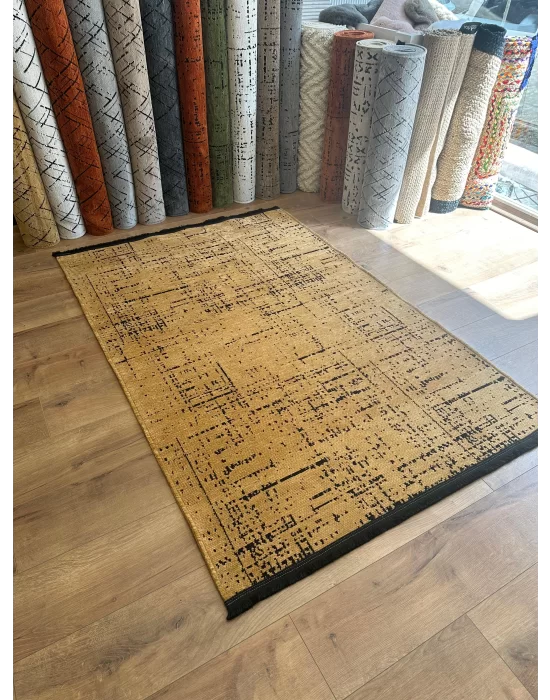 Destan Halı Ürgüp 6005 Hardal Kaymaz Tabanlı Yıkanabilir Kilim