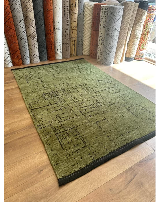 Destan Halı Ürgüp 6006 Yeşil Kaymaz Tabanlı Yıkanabilir Kilim