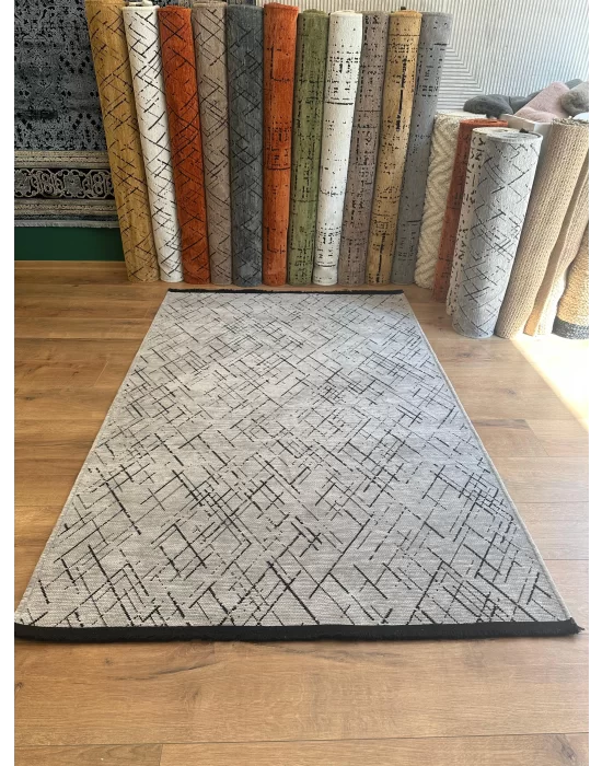 Destan Halı Ürgüp 6008 Açık Gri Kaymaz Tabanlı Yıkanabilir Kilim