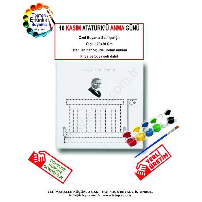 10 Kasım Atatürk’ü Anma Günü Özel Tuval Boyama Seti (Anıtkabir Tasarımı) 20x20