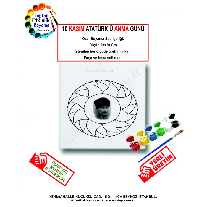10 Kasım Atatürk’ü Anma Günü Özel Tuval Boyama Seti (Çiçekli Atatürk Temalı) 20x20
